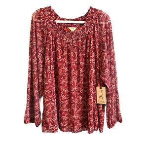 Terra & Sky Womens Tunic Mesh Top 2X Long Sleeve Butterfly Shirt Boho Cottage